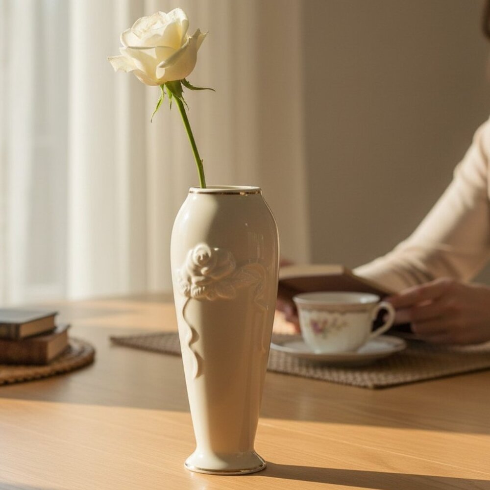 Vintage Lenox Ivory Rose Bud Vase in Gold trim, embossed roses, Cottage Chic